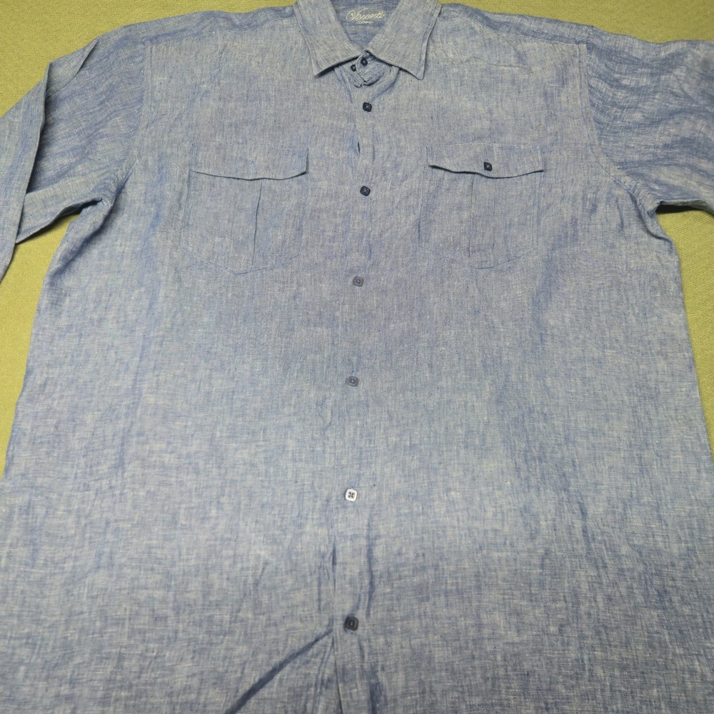 Visconti Uomo Mens Blue Linen Blend Button Down Shirt Paisley Cuff - Picture 2 of 16